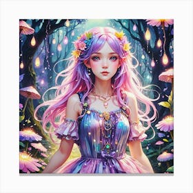 Fairy Girl In The Forest - Moonlit Serenade Series Canvas Print