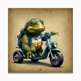 Turtle On A Scooter 4 Canvas Print