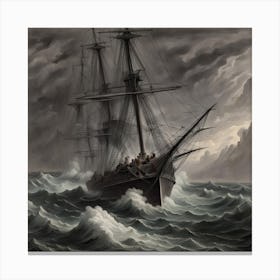 Ship In Rough Seas Canvas Print