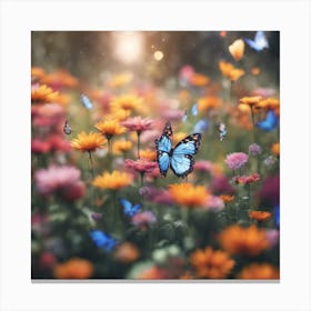 Butterfly In A Flower Field Canvas Print