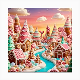 Gingerbread Figures Adorned In Icing And Vibrant Candy Adornments Frolic In A Whimsical Candy Wond Canvas Print