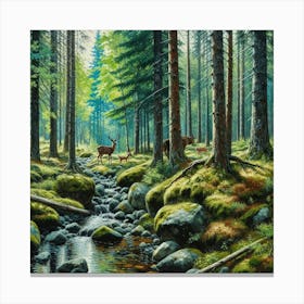 Deer In The Forest, Acrylic Painting Style 9 Canvas Print