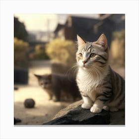 Cat On A Rock Canvas Print