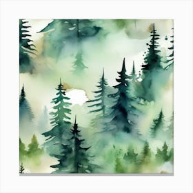 Appalachian Mountains of Misty Pines Watercolor Print of Evergreen Forest..373 Canvas Print