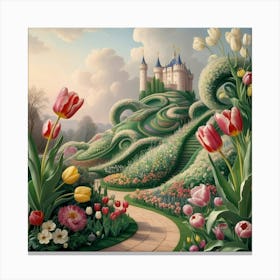 Tulips And Castle 9 Canvas Print