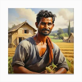 Man In The Rice Field Canvas Print