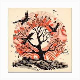 Nature Illustration Birds and Tree Illustration Canvas Print