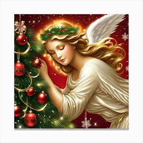 Angel Decorating Christmas Tree Canvas Print