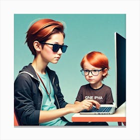 Child Using Computer Canvas Print