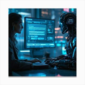 A Cyber Themed Website Interface With A Central Chat Dialog Box Engaging In Conversation With A Cli 2 1 Canvas Print