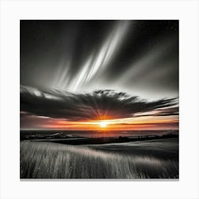 Sunset Over A Field Canvas Print