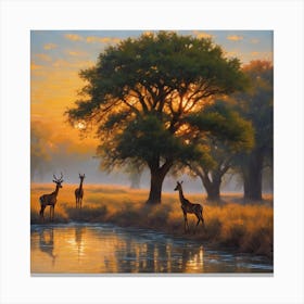 Deer and giraffe wall Canvas Print