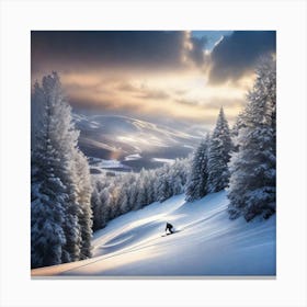 Skier In The Snow Canvas Print