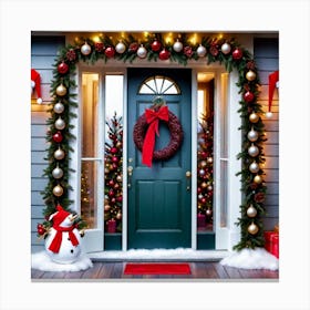 Christmas Decoration On Home Door (21) 1 Canvas Print