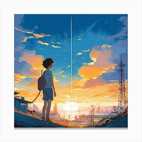 Boy And The Sunset Canvas Print