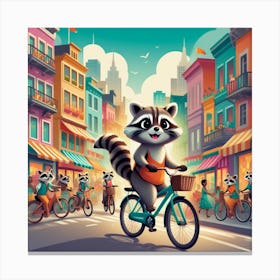 Raccoon On A Bicycle art 1 Canvas Print