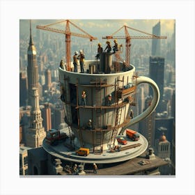 Construction Workers In A Coffee Cup Canvas Print