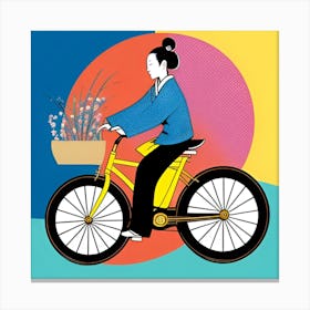 Asian Woman Riding A Bicycle Canvas Print