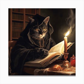 Gothic Dark Academia Cat with Grimoire Halloween Canvas Print