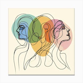 A Couple In Ignorance Line Drawing With Some Colors Canvas Print