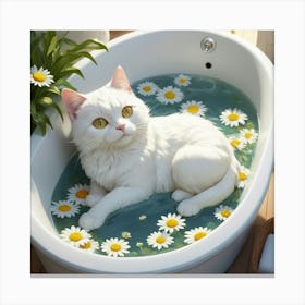 White cat in tub Canvas Print