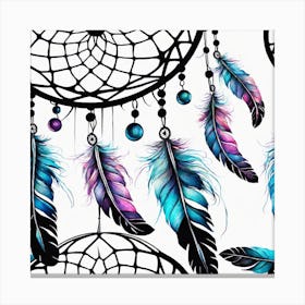 A Collection Of Dream Catcher With Feathers And Pearls - Minimal Color Illustration Canvas Print