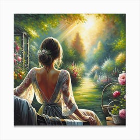 Gardener girl into the garden Canvas Print