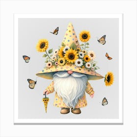 Watercolor Sunflower Gnomes 1 Canvas Print