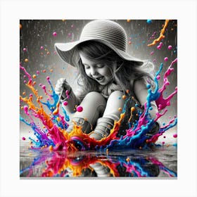 Little Girl Splashing Paint Canvas Print