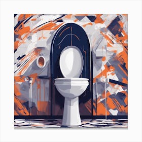 Drew Illustration Of Toilet On Chair In Bright Colors, Vector Ilustracije, In The Style Of Dark Navy Canvas Print