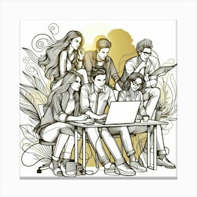 Group Of People Working On A Laptop 1 Canvas Print