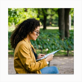 Young African American Woman Using Tablet 2 Canvas Print