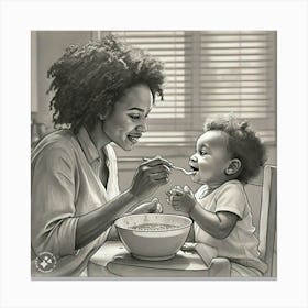 Mother And Child Eating Canvas Print