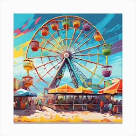 A Colorful Beachside Ferris Wheel Canvas Print