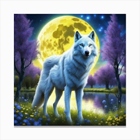 White Wolf In The Moonlight Canvas Print