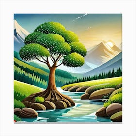 Tree By The River Canvas Print