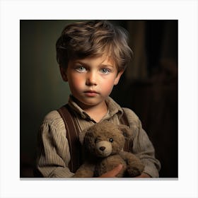 Portrait Of A Boy With A Teddy Bear Canvas Print
