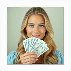 Beautiful Woman Holding Money 3 Canvas Print