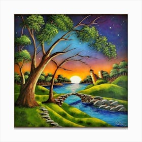 Highly detailed digital painting with sunset landscape design 23 Canvas Print