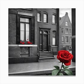 Red Rose In Front Of A Building Canvas Print