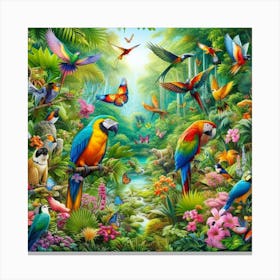 Parrots In The Jungle Canvas Print