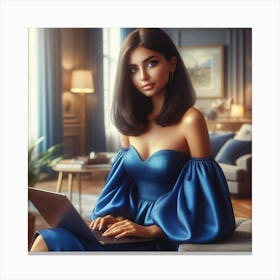 Beautiful Young Woman Working On Laptop 1 Canvas Print