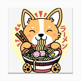 Kawaii Ramen Cute Anime Dog Corgi Japanese Noodles Canvas Print