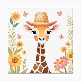 Floral Baby Giraffe Nursery Illustration (6) Canvas Print