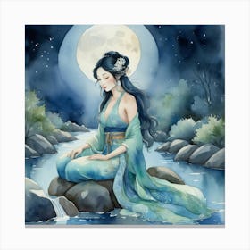 Moonlight Over The River The Magic Of Watercolor A Dee 2 Canvas Print