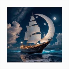 Sailing Ship At Night Canvas Print