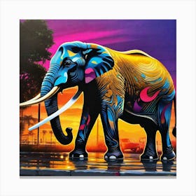 Elephant At Sunset 2 Canvas Print