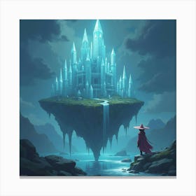 Sorcerer Controlling A Floating Castle Made Of Crystal 1 Canvas Print