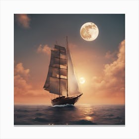 Sailing Ship At Sunset Canvas Print