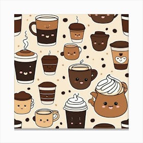 Kawaii Coffee Pattern 5 Canvas Print